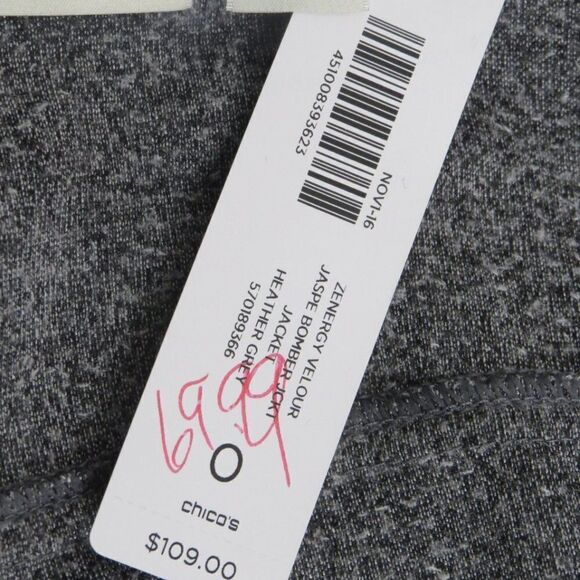 NWT Chico's Zenergy Velour Jaspe Bomber Jacket 0 (Small) Grey Zip Pockets $109 - Picture 8 of 8